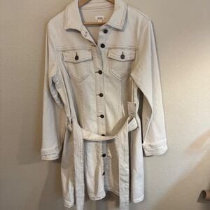 ANA A New Approach Dress Size L Long Sleeve Button Down Tan Denim Shirt Dress